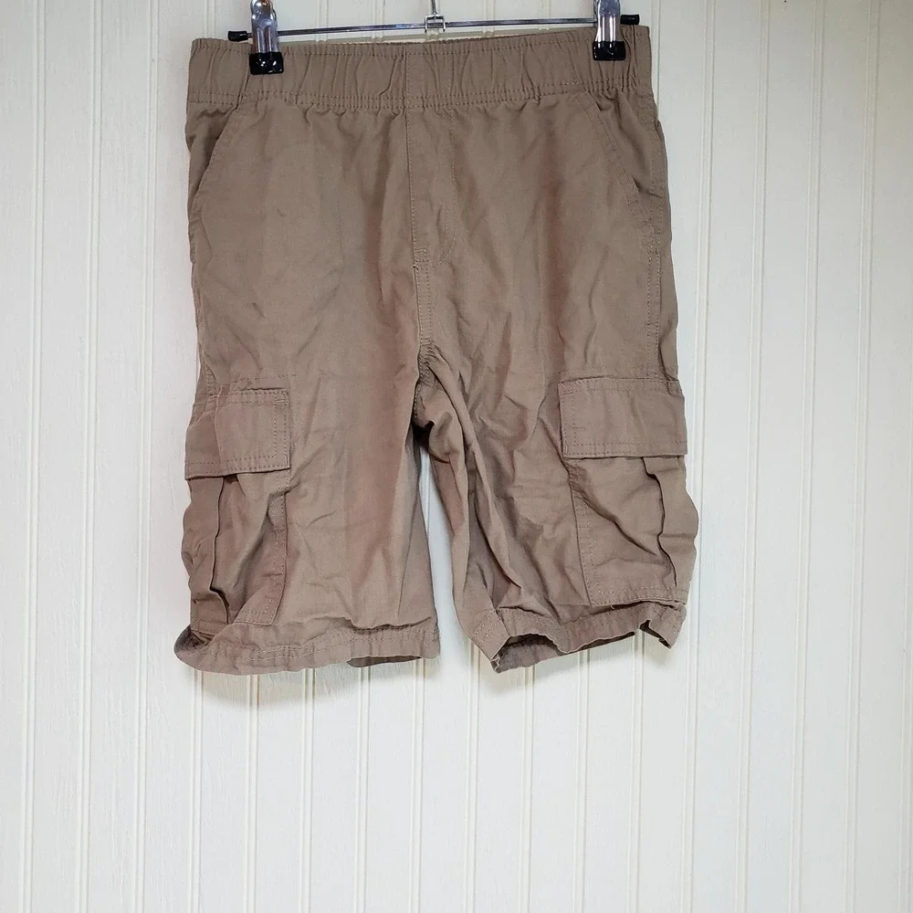 The Children's Place Cargo Shorts Boys 12 Beige Cotton‎ Twill Elastic Waist
